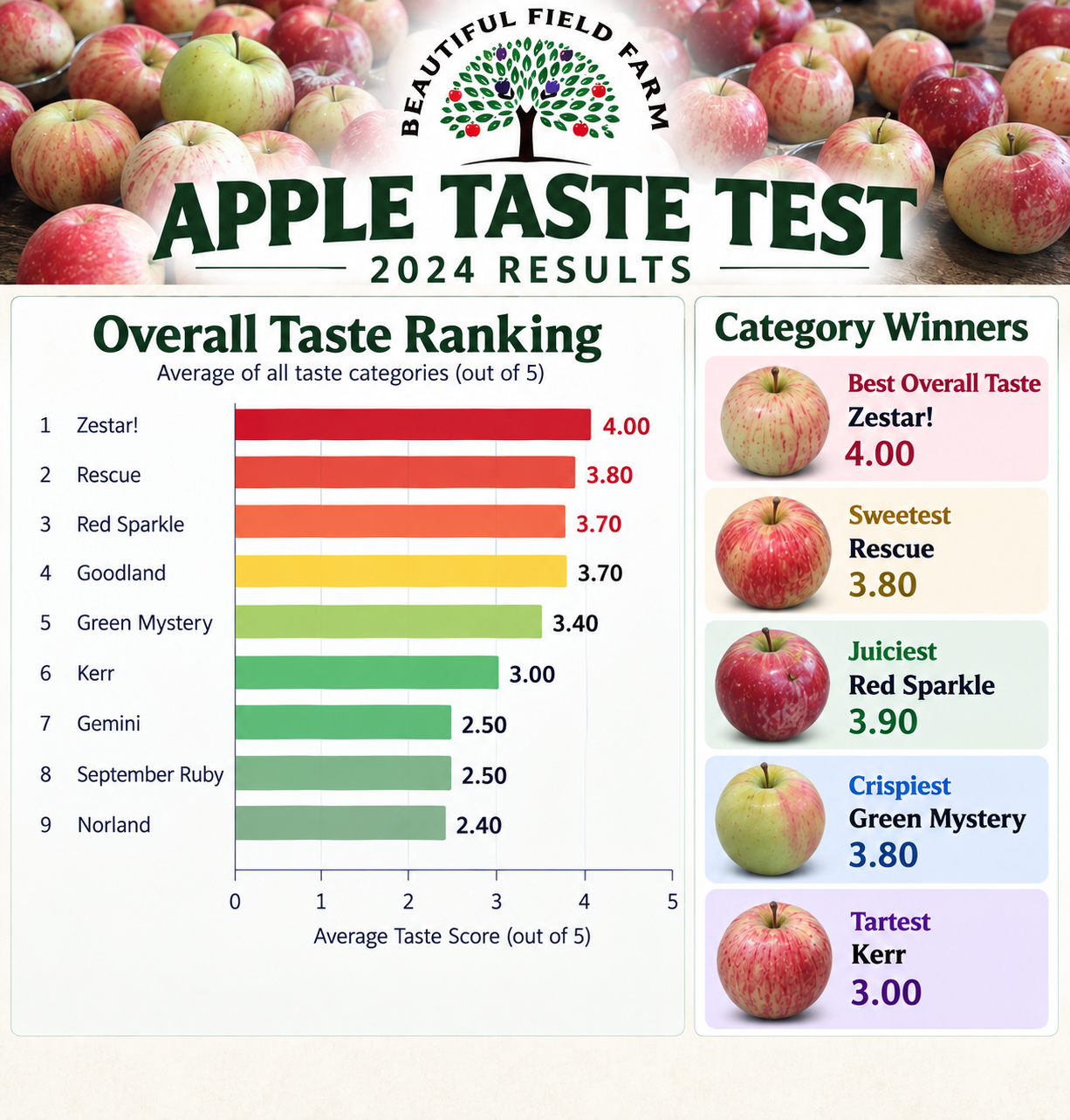 Beautiful Field Farm 2024 Apple Taste Test results